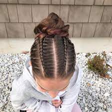 It Was Dance Class Last Night So A Bun Style Is Needed We Have Multiple Mini Lace Braids Into A Rope Twist Bun Dance Hairstyles Hair Styles Sporty Hairstyles