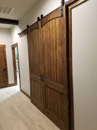Installed A 8ft Double Sliding Barn Door On My Media Room Entrance Quickcrafter Double Sliding Barn Doors Living Room Entrance Ideas Barn Door Installation