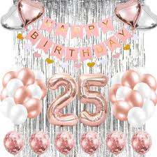 25th birthday gift for her. Szhuiher 25th Birthday Decorations Banner Balloon Happy Birthday Banner 25th Rose Gold Foil Balloons Number 25 Birthday Balloons 25 Years Old Birthday Decoration Supplies Buy Online In Dominica At Dominica Desertcart Com Productid 226469807