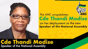She is currently serving as speaker of the national assembl. Anc Parliament Ø¹Ù„Ù‰ ØªÙˆÙŠØªØ± Ancmp Comrade Thandi Modise Has Duly Been Elected Speaker Of The National Assembly For The 6thparliament