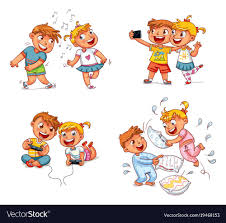 Children Spend Leisure Time Fun Royalty Free Vector Image Sisters Drawing Cute Drawings Mobile Cartoon