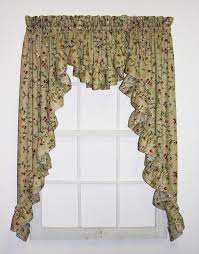 Cherry Blossoms Country Print 3 Piece Ruffled Swags Filler Valance Window Curtains Set Window Toppers Swag Curtains Curtains Ruffle Curtains