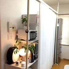 キッチン 突っ張り仕切り キッチン雑貨食品等 目隠しスペース カーテン 可動式 隠す収納 などのインテリア実例 2015 03 06 16 15 37 roomclip ルームクリップ 収納 目隠し カーテン インテリア 収納 目隠し