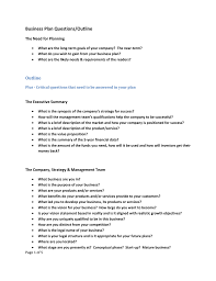 Business Plan Outline And Key Questions