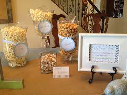 Popcorn Bar For Teri S Baby Shower She S Ready To Pop Theme Baby Shower Popcorn Popcorn Bar Baby Shower
