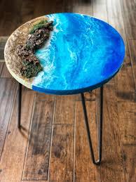 Resin Mixed Media Round End Table Etsy Diy Resin Table Resin Table Resin Patio Furniture