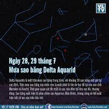 Một trận mưa sao băng là một sự kiện thiên thể, trong đó con người quan sát được một số thiên thạch tỏa sáng, hoặc bắt nguồn từ cùng một điểm trên bầu trời đêm. Ngay 28 29 Thang 7 MÆ°a Sao BÄƒng Báº£o Binh D Delta Aquarid