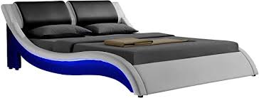 Metal bed frame full size platform with headboard and footboard box spring replacement mattress foundation hevay duty steel slats dark bronze. Amazon Com Milan Wave Like Contemporary Modern Upholstered Platform Bed Led Lights By Ztozz Quee Queen Size Bed Frames Upholstered Platform Bed Led Bed Frame