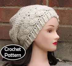 CROCHET HAT PATTERN Instant Pdf Download Julia Cabled Slouchy Beanie Hat  Womens Teen Permission to Sell English Only