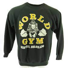 See store ratings and reviews and find the best prices on world gym shirts world gym shirt featuring gorilla bodybuilder logo and athletic dept. Vintage 80s World Gym Sweatshirt Mens L 50 50 Denver Colorado Gorilla Hanes The Clothing Vault