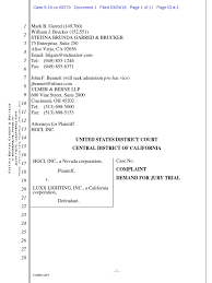 Check spelling or type a new query. Hgci Inc V Luxx Lighting Complaint Patent Infringement Complaint