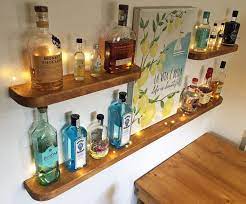 Solid Wood Gin Alcohol Display Floating Shelf Etsy Floating Shelves Shelves Alcohol Storage