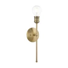 Livex Lighting Lansdale 5 In Antique Brass Sconce 16711 01 The Home Depot In 2020 Antique Brass Sconces Livex Lighting Wall Sconce Lighting