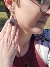 Geometric Raw Garnet Antiqued Copper Electroform Polymer Clay Earring  Necklace Set