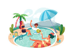 Happy People Enjoying Swimming Pool Party Illustration Creative Illustration Happy People