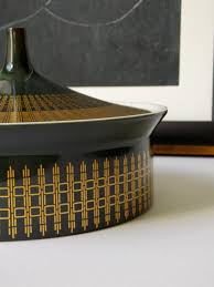 Hans Theo Baumann For Rosenthal Studio Line Lidded Console Bowl Germany C 1969 1977 Porcelain Gold Dark Green Background Pretty Tiles Ceramic Vases