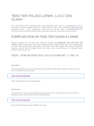 Cubalah jawab himpunan teka teki lawak dan susah ini! Teka Teki Paling Lawak