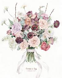 Large Size Custom Bridal Bouquet Painting In Watercolor Etsy In 2020 Custom Bridal Bouquet Flower Bouquet Drawing Flower Illustration