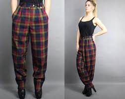 Black And Red Checkered Pants 80s Tartan Plaid Red Green Black Baggy Wool Blend Pants Vintage High Waist Grunge Woolen Hipster High Waisted Pants Outfit Plaid Pants Outfit Hipster Outfits