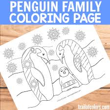 Adult coloring book,page a penguin with ornaments image for relaxing.zen art style illustration for print. Penguin Family Coloring Page For Adults Trail Of Colors