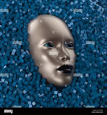 metal face surrounded by crystal Stock Photo