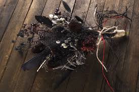Check out this and other rustic wedding decor ideas here. Black Red Gothic Wedding Raven Feathers Bouquet Twig Rustic Home Decor Woodland Dried Flowers Magic Flower Arrangement Farmhouse Got 7leafshop Wedding Bouquets
