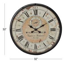 425x425 home essentials large wall clock. Litton Lane 32 In Round Rustic Black Iron And Wood Antique Roman Numeral Wall Clock 52531 The Home Depot