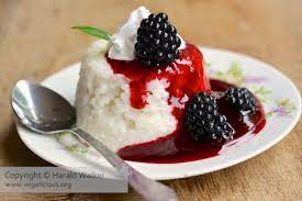 Almond Rice Pudding With Blackberry Sauce Vegalicious Recipes