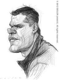 Pencil Drawing Of Matt Damon Funny Cartoon Drawings Caricature Sketch Human Face Drawing