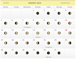 August 2019 Moon Phases Calendar August 2019 Lunar Calendar