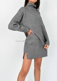 High Neck Jumper Dress In Grey