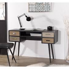 Blanc • piètement conique en métal • dimensions : Bureau 4 Tiroirs Style Scandinave Et Industriel Noir Mat 3 Suisses