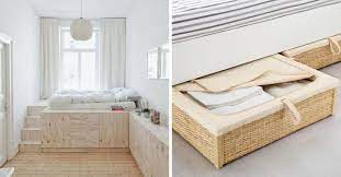 Amenagemen comble, meuble mansard, placard sous pente bibliothèque, bureau blanc, chaise en bois, lit blanc. Rangement Sous Lit 13 Idees Gain De Place Pour La Chambre Rangement Sous Lit Lit En Palette Tete De Lit Palette