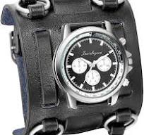 JEWELRYWE Black Brown Hip-hop Gothic Punk Style Men Watch Wide Leather  Fashion Cuff Wristwatch for Valentine's Day
