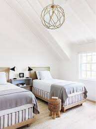 Simple White Kids Bedroom With Twin Beds And Striped Box Springs On Thou Swell Thouswellblog Twin Bedroom Decoration Guest Bedrooms Twin Bedroom