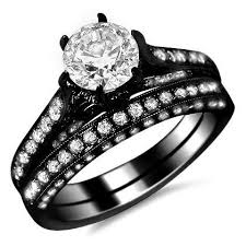 Black And White Engagement Ring 2 10ct Round Diamond Six Prong Engagement Ring Bridal Set 14k Black Gold With A 65ct Unusual Wedding Rings Prong Engagement Rings Engagement Rings Bridal Sets