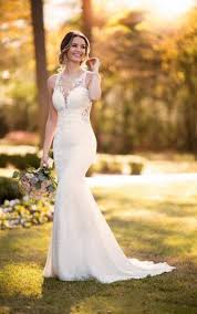 Sleeveless Illusion Neckline Crepe Mermaid Wedding Dress With Floral Lace Kleinfeld Bridal In 2020 Stella York Wedding Dress Designer Wedding Dresses Wedding Dress Styles