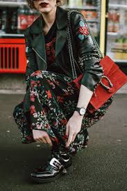 How To Mix Floral Prints Biker Jacket And Midi Dress Couturezilla Flower Dresses Outfit Floral Dress Summer Zara Black Dress