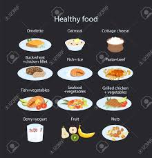 All poultry beef / pork fish vegetarian appetizers side items snacks desserts course: Set Of Healthy Food For Breakfast Lunch Dinner And Snack Royalty Free Cliparts Vectors And Stock Illustration Image 143665708