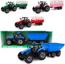Old blue tractor in a large field stands stationary. Amazon Com Toyland Friction Powered Farm Tractor With Trailer Childrens Farm Toys Blue Tractor Trailer Toys Games