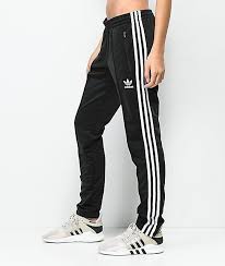 Adidas Originals Three Stripe Cuffed Sweatpants In Black Pin On Zumiez