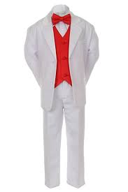 The tuxedo is white, not red! Amazon Com 7pcs Boys Baby Kid White Suits Tuxedo Satin Red Bow Tie Vest Set All Size 10 Baby