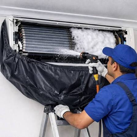 Certified HVAC technician on the job in a hard hat