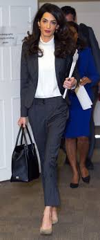 Amal Clooney Wears Pinstripe Suit In London Work Outfits Women Business Formal Outfit Lawyer Fashion