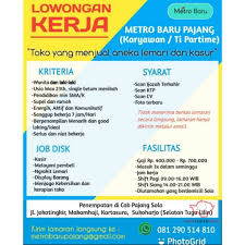 Anda bisa melakukan kontrol dan batasan pada hari itu juga agar keuangan bisa diatur dengan baik dan lebih bijak. Lowongan Kerja Karyawan Part Time Toko Metro Baru Pajang Solo Info Loker Solo