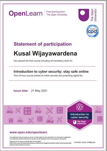 I earnt an Open University Statement of Participation! Introduction to cyber security: stay safe online. .https://t.co/ghn8IuWhv5