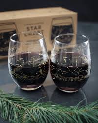 Night Sky Star Chart Summer Winter Stemless Wine Glasses Pair