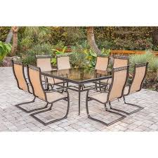 Kingsley bate teak table 61 square, seats 8, $1080. Customer Favorite Hanover Outdoor Monaco 9 Piece Sling Dining Set With 60 Square Glass Top Table And 8 C Spring Chairs In Cedar Accuweather Shop