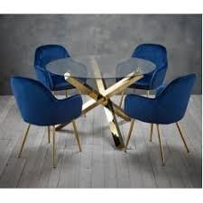 Hussey Dining Set With 4 Chairs Chairs Dining Hussey Set Blue Dining Chair Glass Round Dining Table Velvet Dining Chairs
