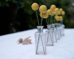 Craspedia Wedding Decorations Wedding Table By Fairyfolkweddings Wedding Flower Yellow Wedding Decorations White Wedding Table Decor Wedding Table Flowers